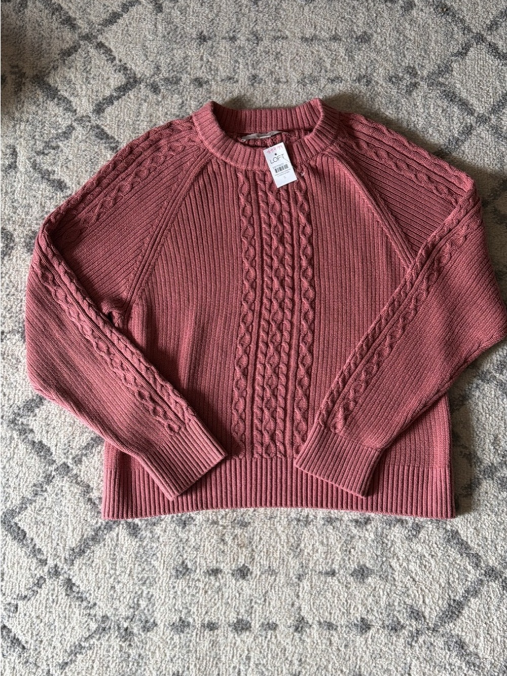LOFT Rosewood Cable Knit Crewneck Sweater